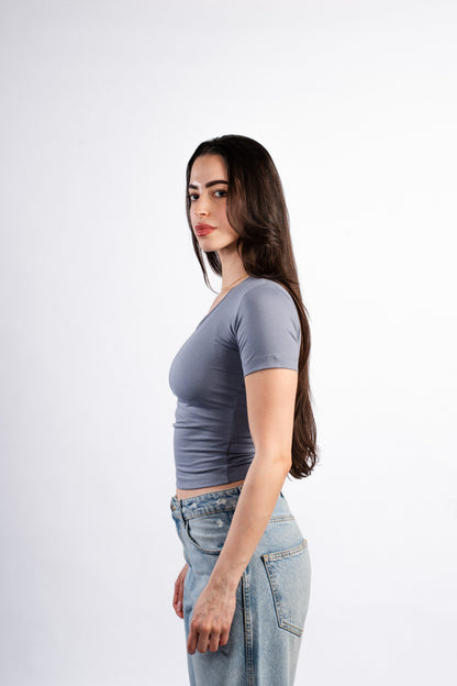 U-SHAPED SHORT SLEEVE TOP